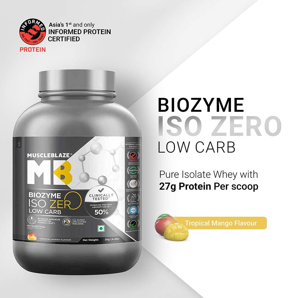 2 - MuscleBlaze Biozyme Iso-Zero, 4.4 lb Low Carb Tropical Mango