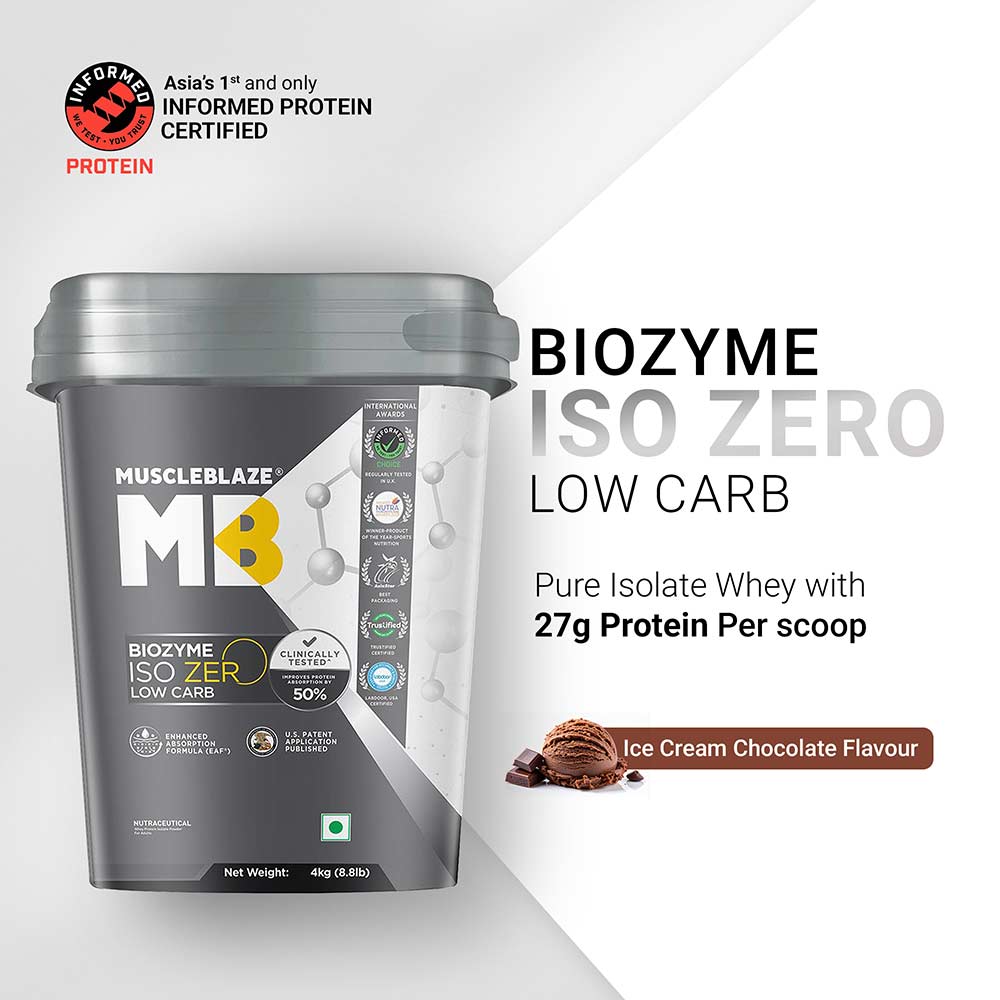 2 - MuscleBlaze Biozyme Iso-Zero, 8.8 lb Low Carb Ice Cream Chocolate