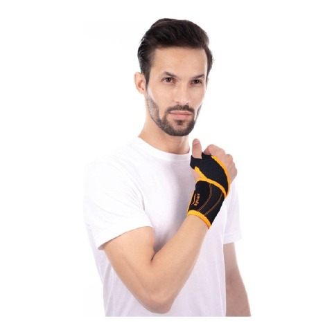 1 - Tynor Wrist Support with Thump Loop (Neo),  Black with Orange  Universal 