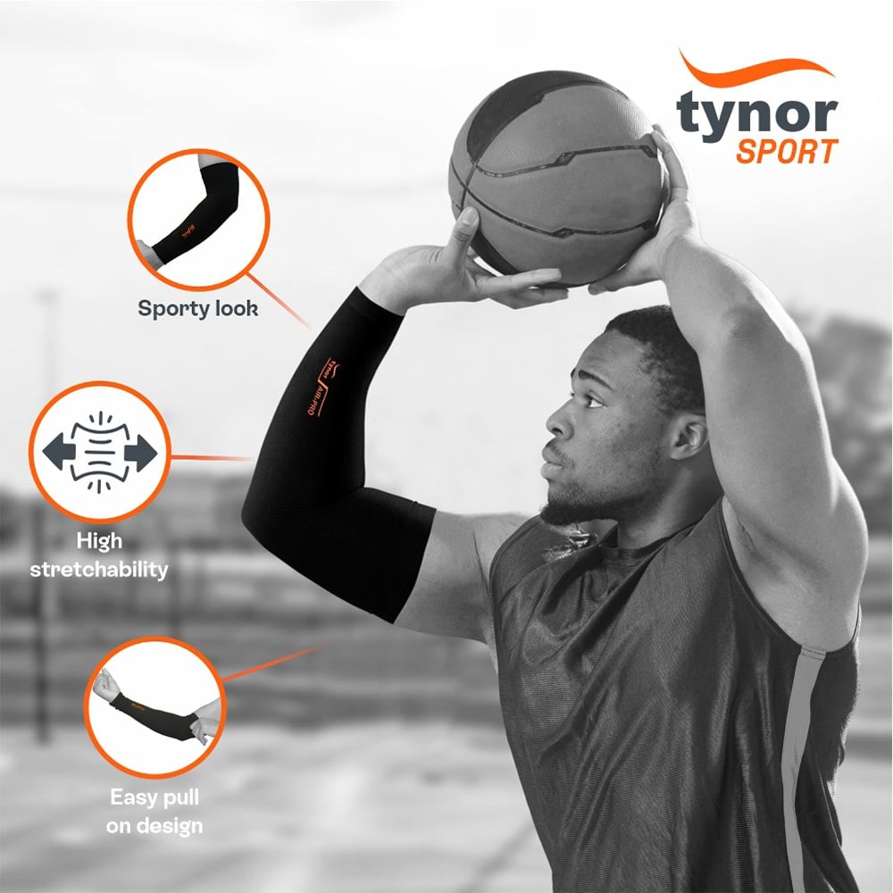 2 - Tynor UV Protection Arm Sleeve,  Black with Orange  Universal 