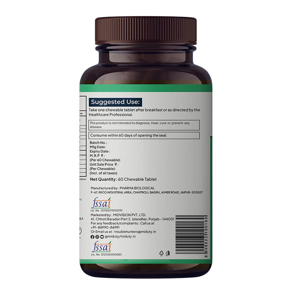 4 - Miduty Kids Calcium with Vitamin D3 & Magnesium,  60 chewable tablet(s)  Unflavoured 