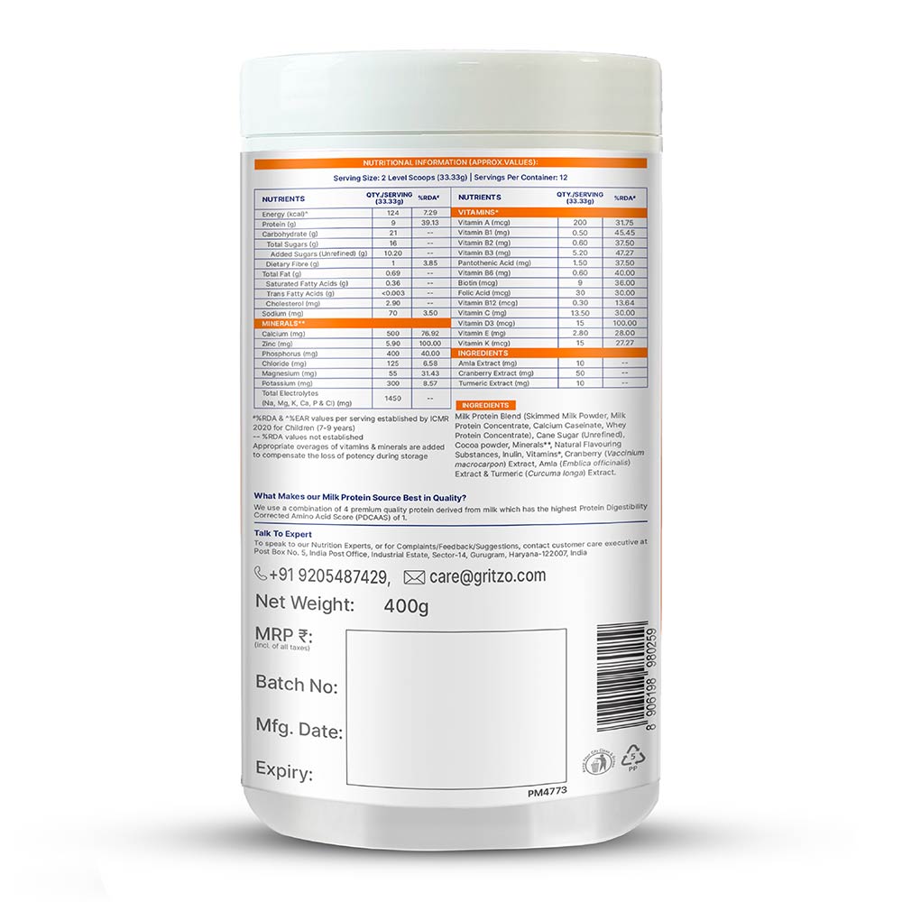 9 - Supermilk Gritzo Overall Growth For 7-9 Yrs Girl Personalized Protein & Nutrition Drink Mix,  400 g  Double Chocolate