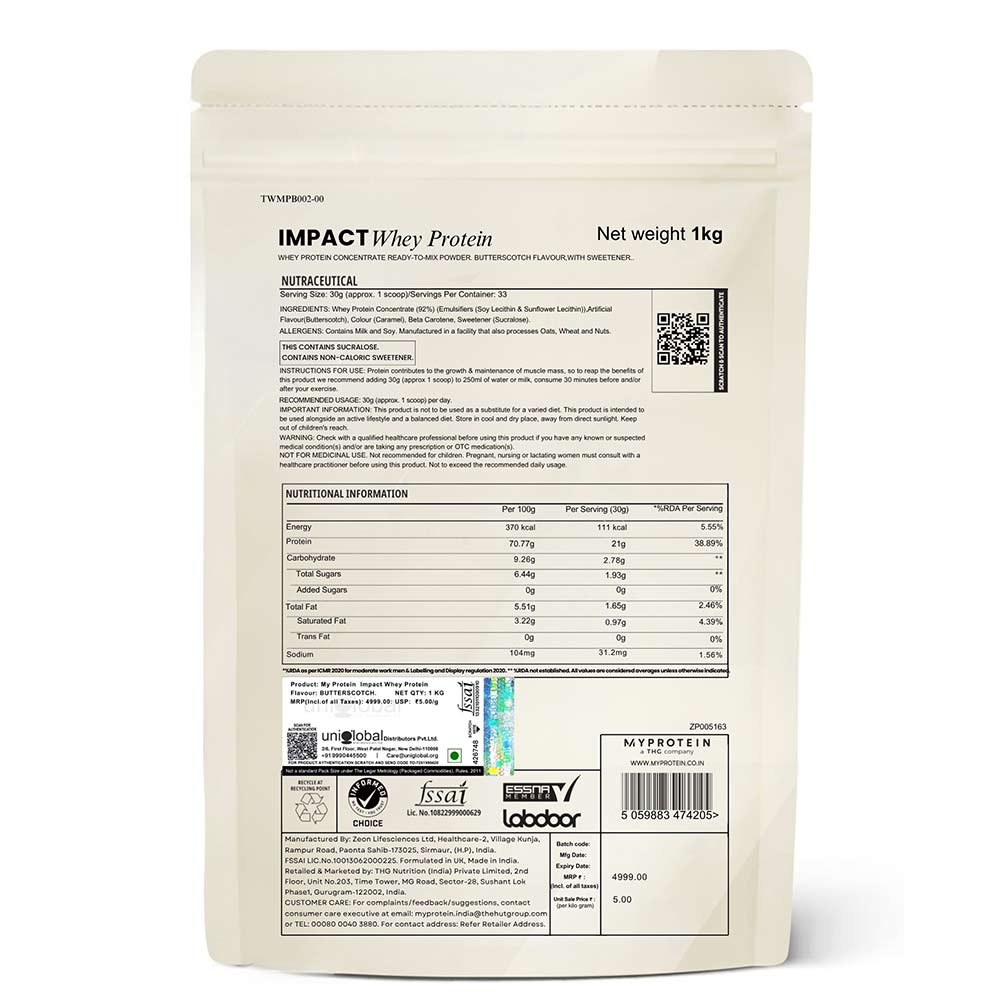 2 - Myprotein Impact Whey Protein,  2.2 lb  Keventers Butterscotch 