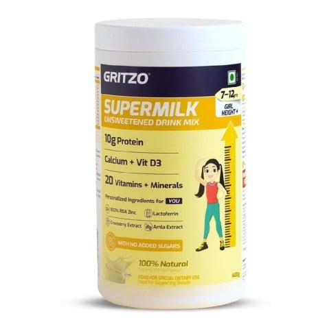 2 - Supermilk Gritzo Height+ Unsweetened for Girl 7 to 12 Years OP,  400 g  Creamy Vanilla 