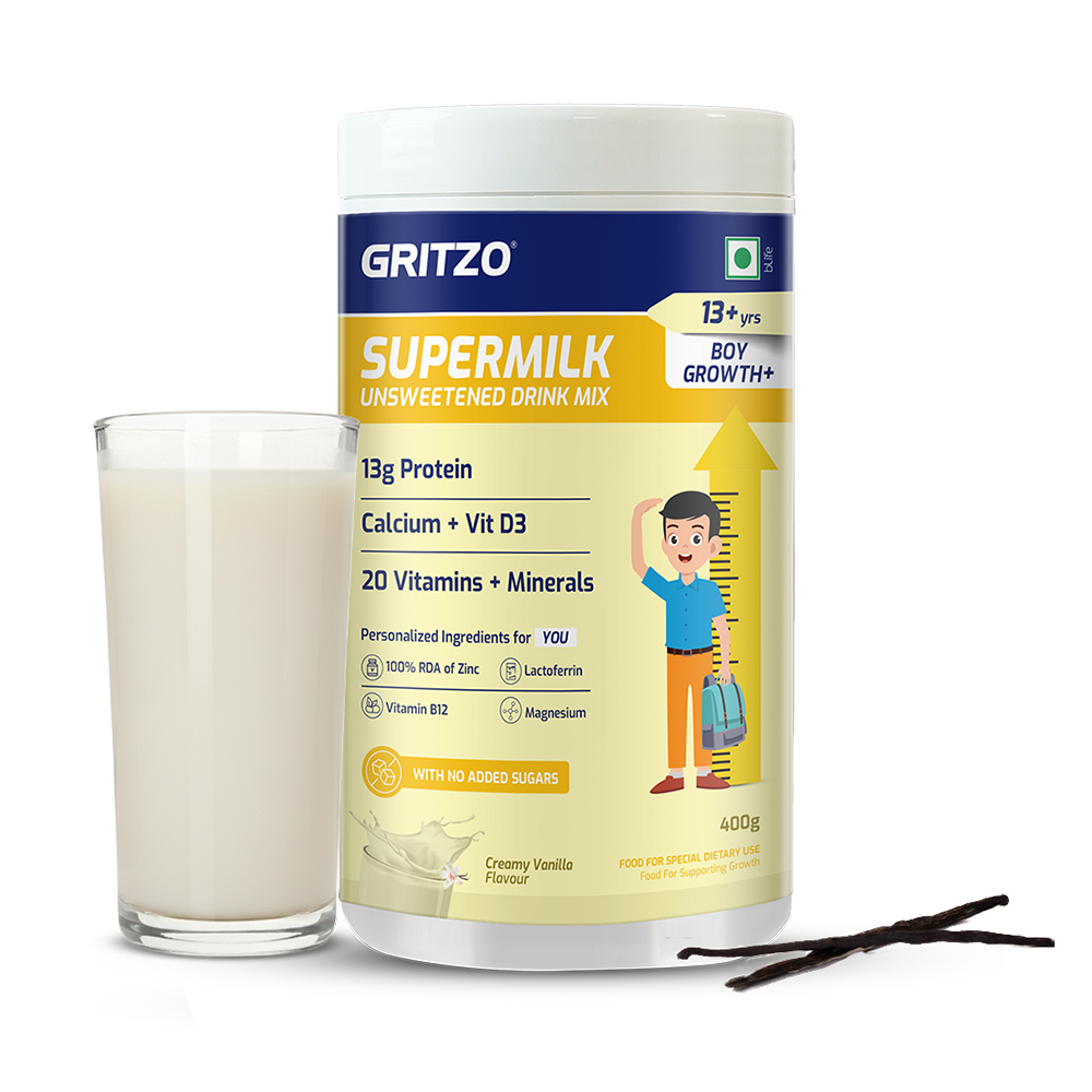 1 - Supermilk Height+ Unsweetened for Boy 13+ Years,  400 g  Vanilla (Unsweetened)  13+ Yrs  Boy  Height+  No Added Sugar 