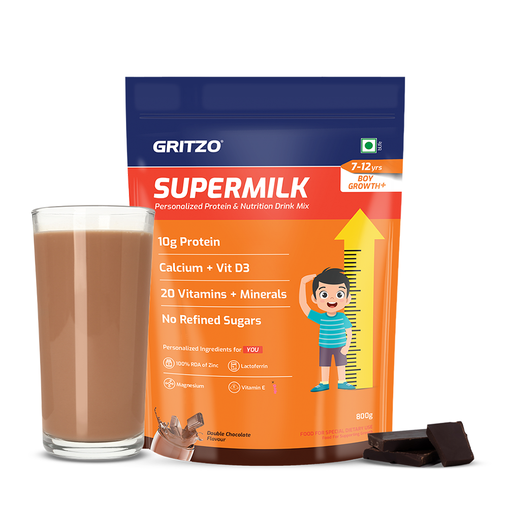 1 - Supermilk Height+ for Boy 7 to 12 years,  800 g  Double Chocolate  7-12 Yrs  Boy  Height+  With Unrefined Sugar 