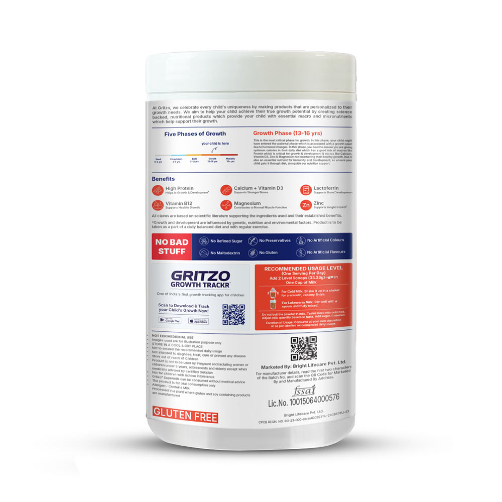 1 - Supermilk Gritzo Height+ for 13+ Yrs Boys Personalized Protein & Nutrition Drink Mix,  400 g  Cafe Mocha