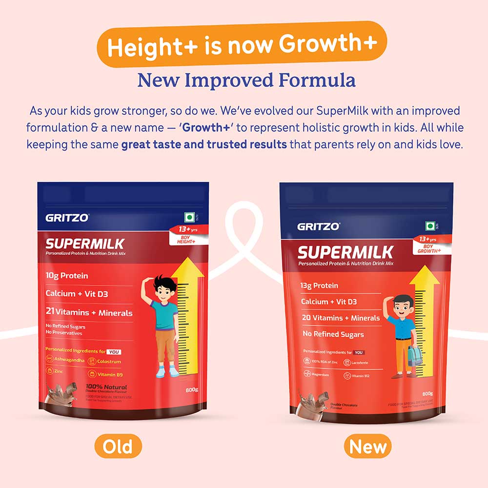 5 - Supermilk Gritzo Height+ for 13+ Yrs Boys Personalized Protein & Nutrition Drink Mix,  800 g  Double Chocolate