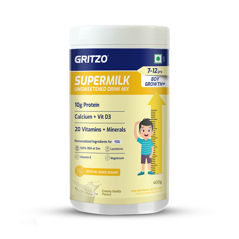 Supermilk Growth+(Formerly Height+) Unsweetened for Boy 7 to 12 Years, 400 g Vanilla 7-12 Yrs Boy Growth+(Formerly Height+) No Added Sugar