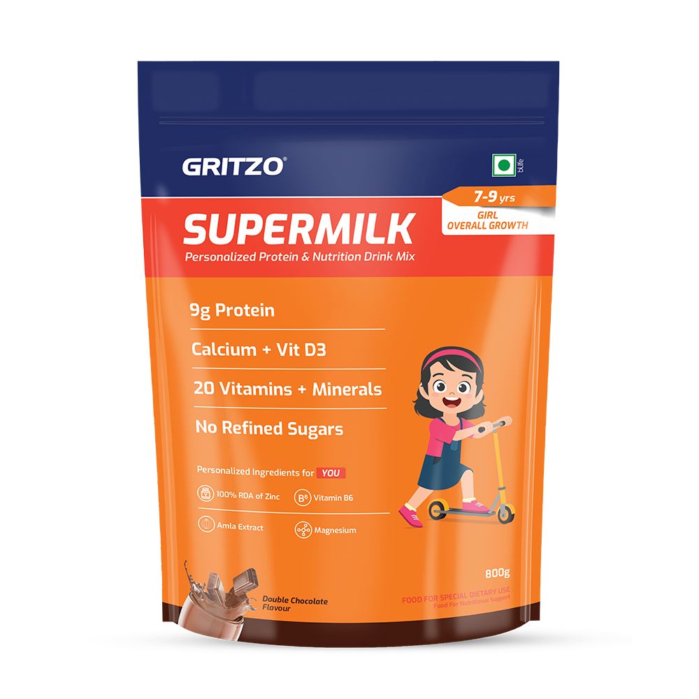 Supermilk Overall Growth For 7-9 Yrs Girl,  800 g  Double Chocolate  7-9 Yrs  Girl  Overall Growth  With Unrefined Sugar 