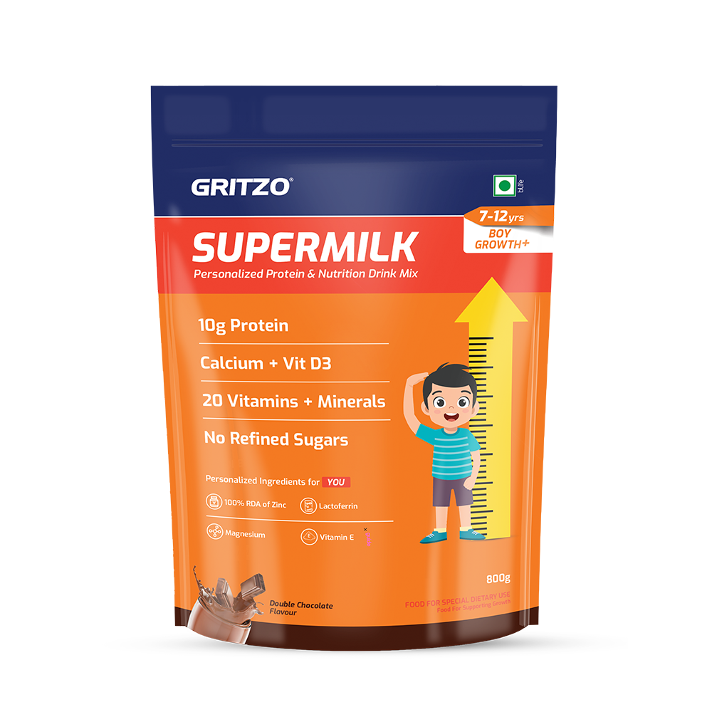 Supermilk Growth+(Formerly Height+) for Boy 7 to 12 years, 800 g Double Chocolate 7-12 Yrs Boy Growth+(Formerly Height+) With Unrefined Sugar