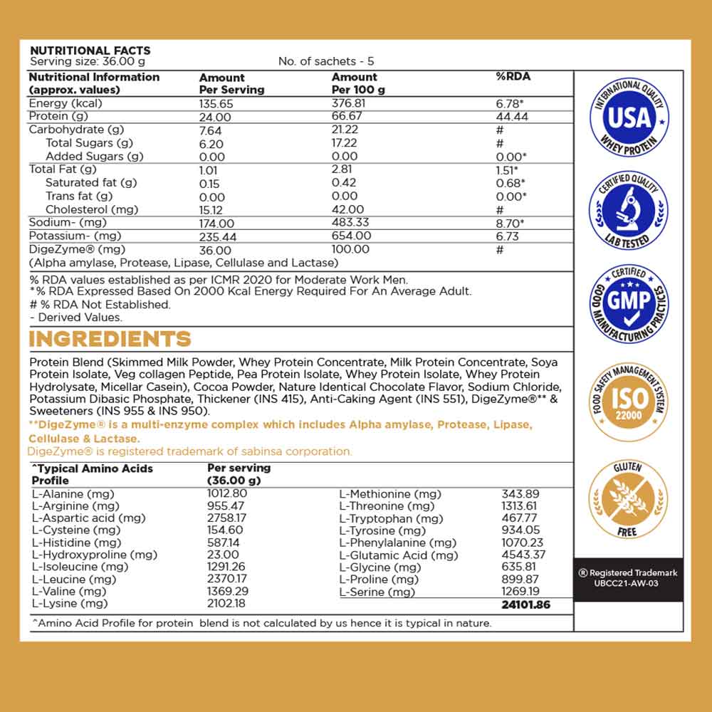 2 - Proathlix Protein Blend & Veg Collagen Peptide,  5 sachets/pack  Swiss Chocolate 