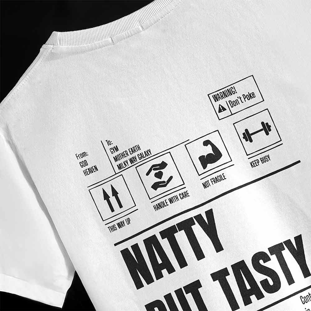 2 - MuscleBlaze Natty But Tasty Oversized Solid T-Shirt,  Small  White 