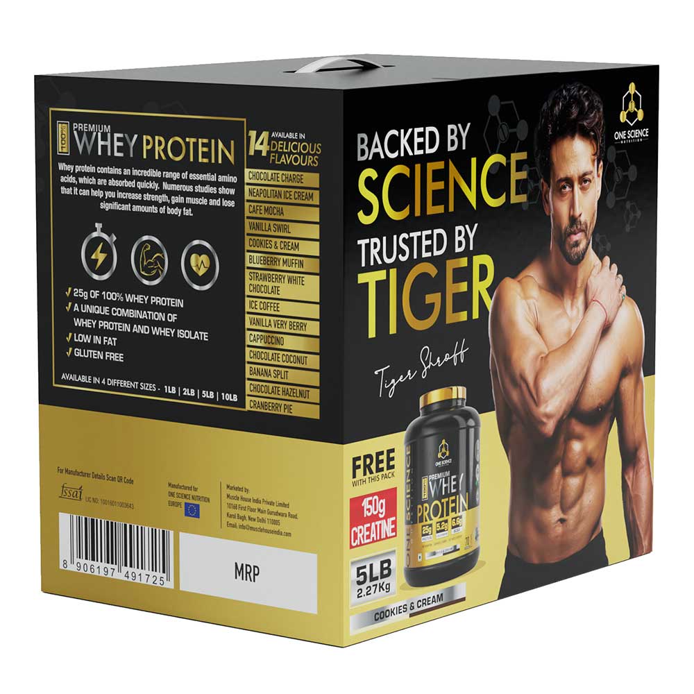 4 - One Science 100% Premium Whey Protein,  5 lb  Cookies & Cream - with Free 150g Creatine 