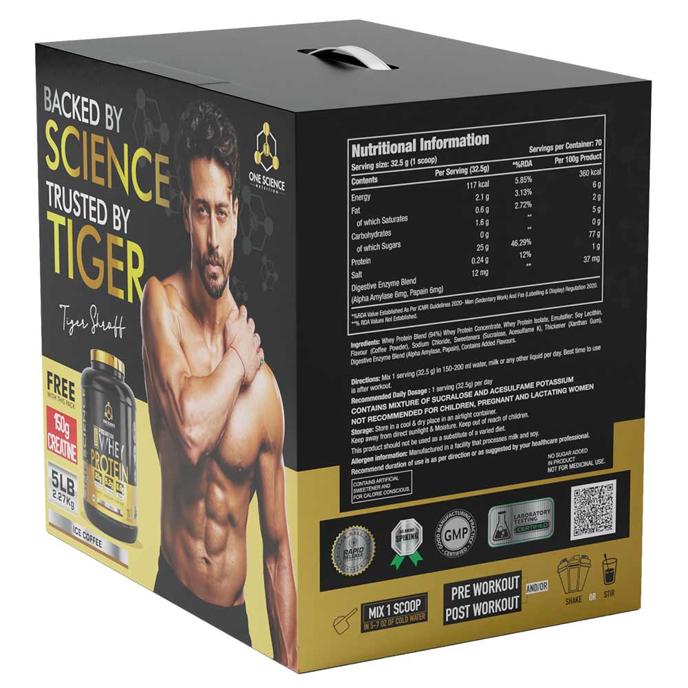 4 - One Science 100% Premium Whey Protein,  5 lb  Ice Coffee - with Free 150g Creatine 