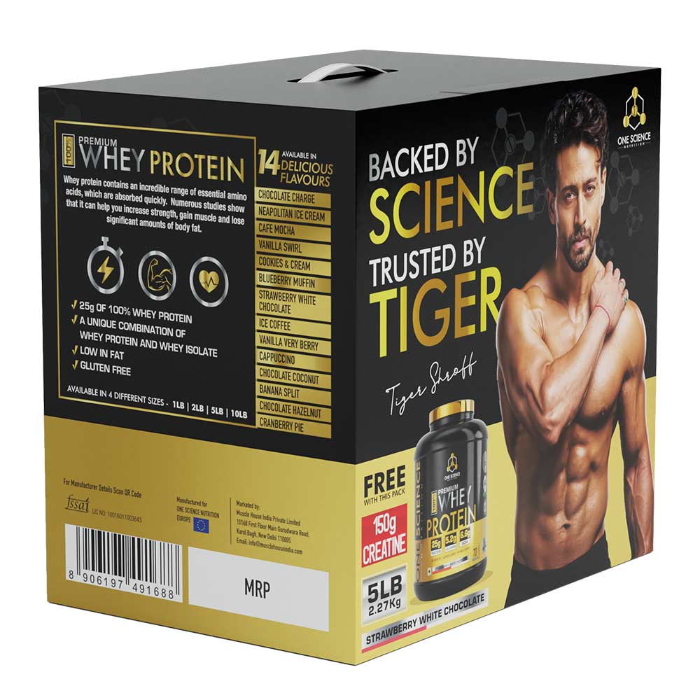 3 - One Science 100% Premium Whey Protein,  5 lb  Strawberry White Chocolate - with Free 150g Creatine 