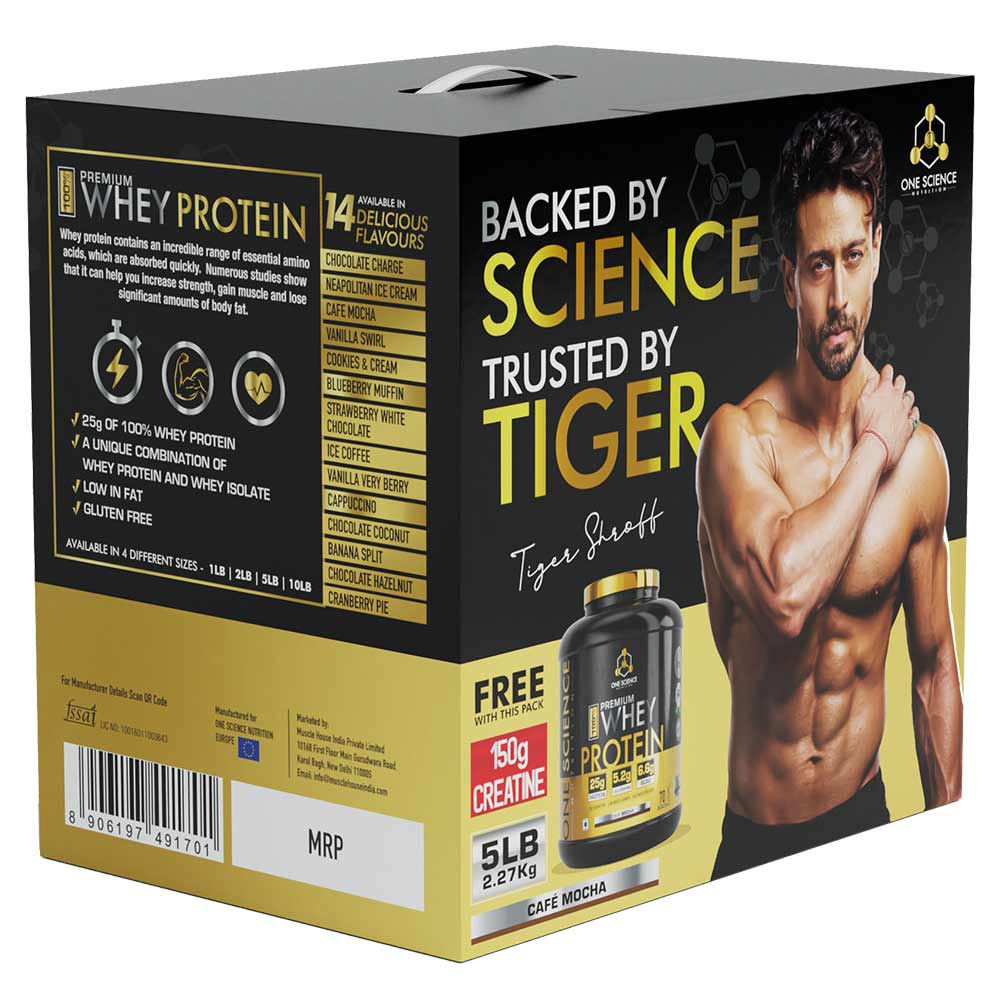 3 - One Science 100% Premium Whey Protein,  5 lb  Cafe Mocha - with Free 150g Creatine 