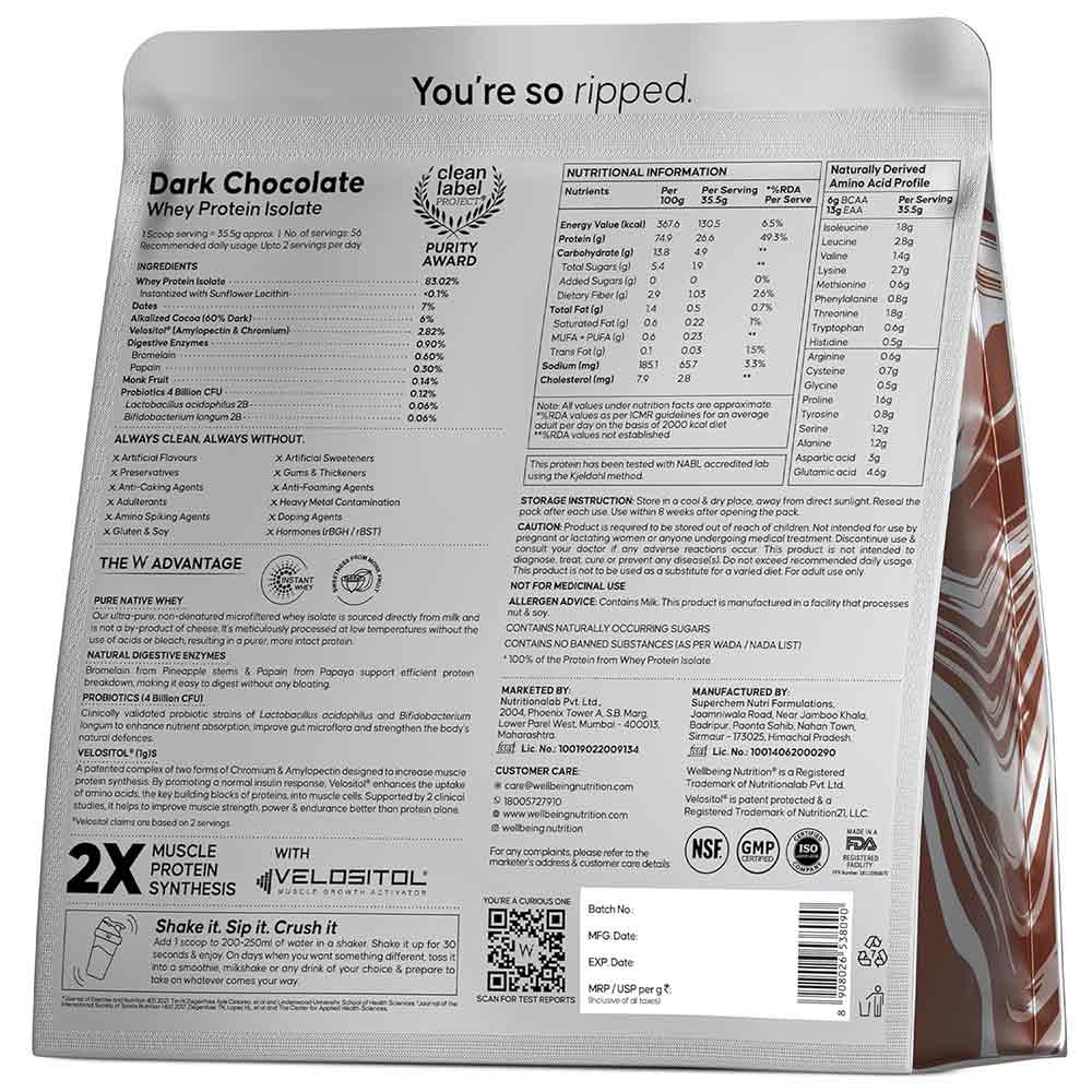 2 - Wellbeing Nutrition 100% Whey Protein Isolate,  4.4 lb  Dark Chocolate 