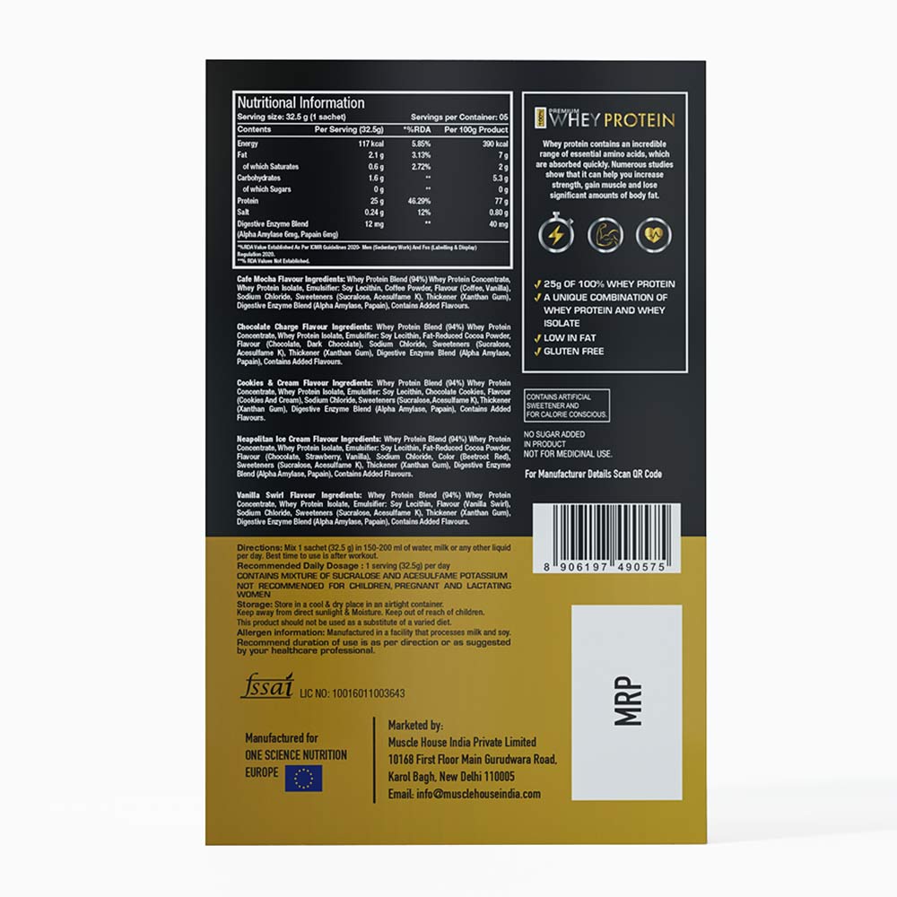 3 - One Science 100% Premium Whey Protein,  5 sachets/pack  Assorted 