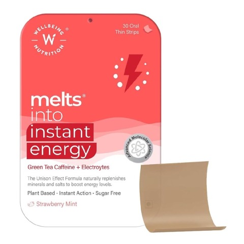 1 - Wellbeing Nutrition Melts Instant Energy Green Tea Caffeine+Electrolytes,  30 Piece(s)/Pack  Strawberry Mint 