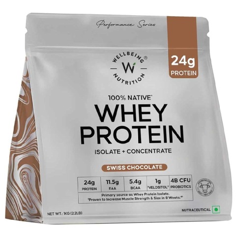 1 - Wellbeing Nutrition 100% Native Whey Protein Isolate + Concentrate,  2.2 lb  Swiss Chocolate 