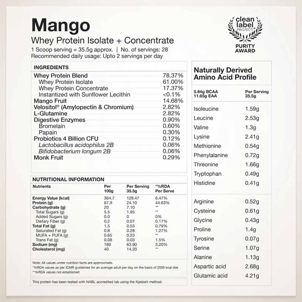 3 - Wellbeing Nutrition 100% Native Whey Protein Isolate + Concentrate,  2.2 lb  Mango 