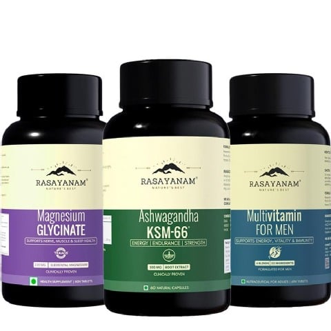 Rasayanam Magnesium Glycinate 60 Tabs with Ashwagandha KSM-66 60 Caps & Multivitamin for Men Combo,  Unflavoured  60 tablet(s) 