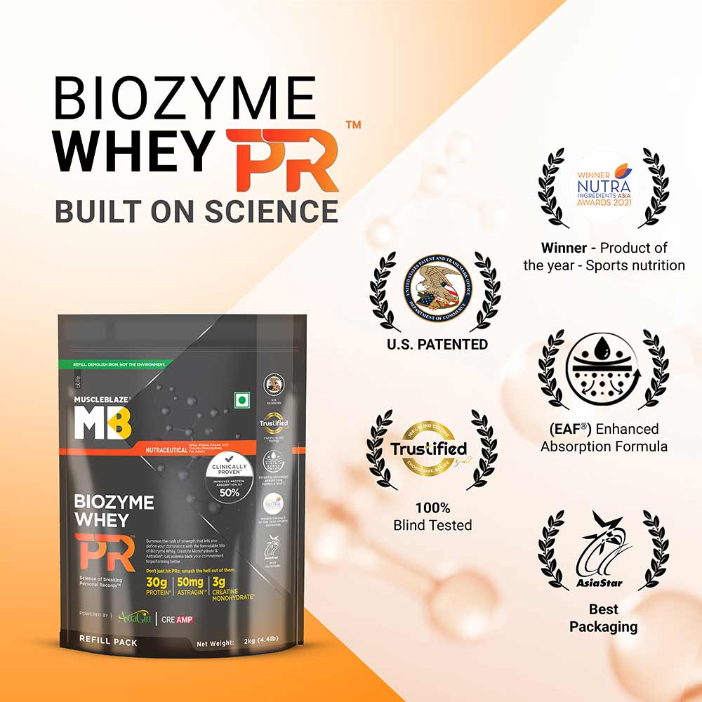 7 - MuscleBlaze Biozyme Whey PR,  4.4 lb  Refill Pouch Molten Chocolate Cake