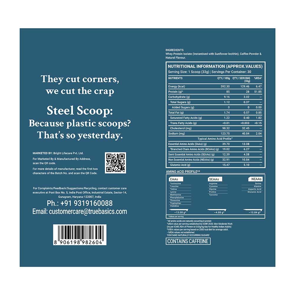 8 - TrueBasics Clean Whey Protein (Isolate),  2.2 lb  Coffee