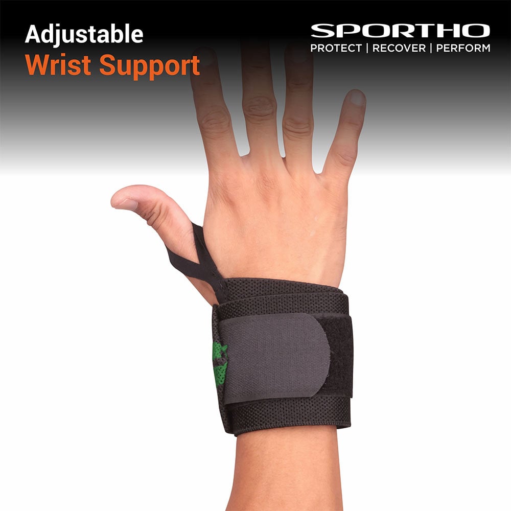 2 - Nivia Wrist Support with Thumb Loop & Adjustable Velcro Strap,  Black/Green  Free Size 