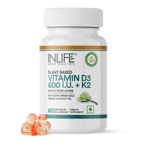 1 - INLIFE Plant Based Vitamin D3 600 IU + K2,  60 veggie capsule(s)  Unflavoured 