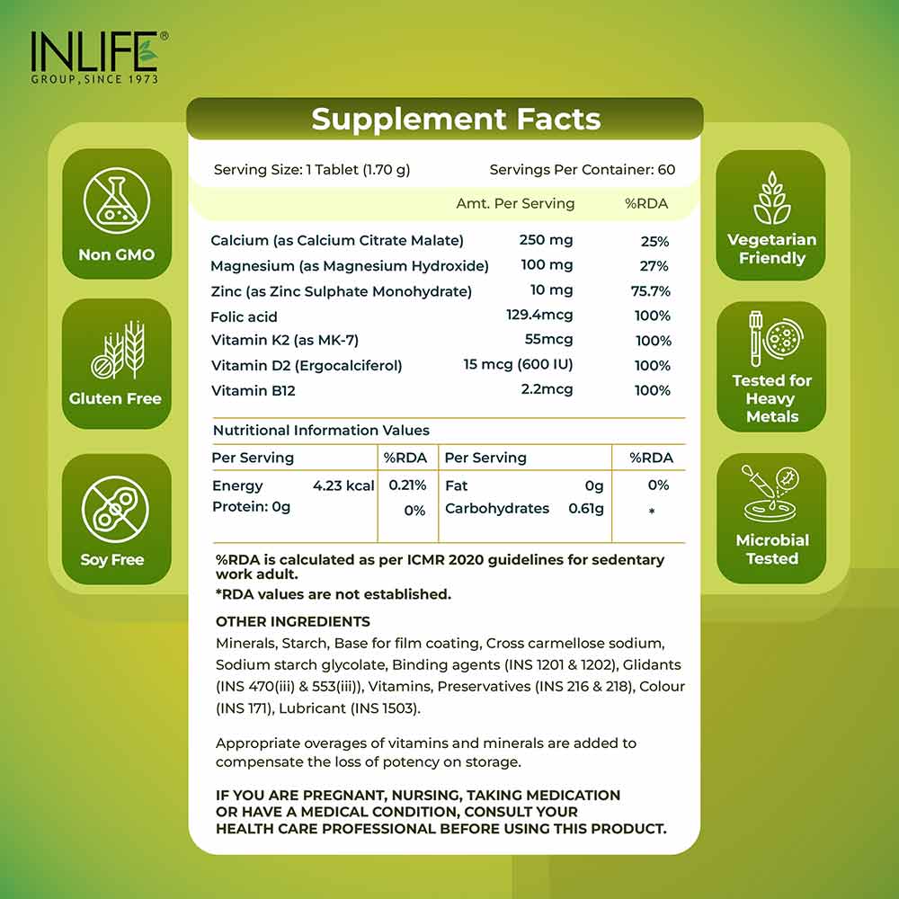 4 - INLIFE Calcium Zinc Magnesium Vitamin D+K2,  60 tablet(s)  Unflavoured 