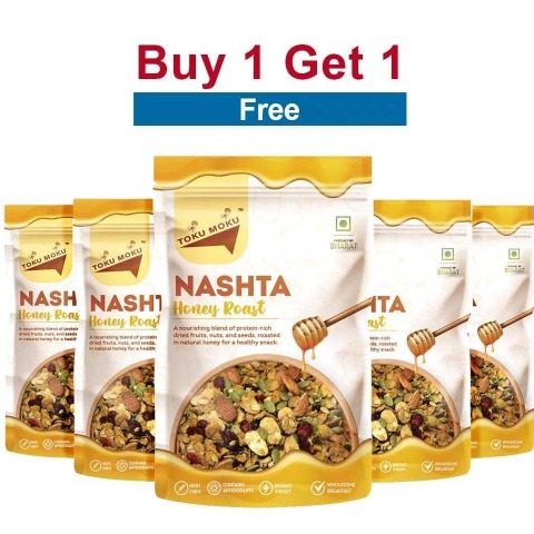 TOKU MOKU Super Breakfast Muesli Healthy Mixed Nuts with Dry Fruits,  Honey Roast (Pack of 5)  90 g 