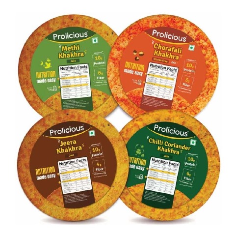 4 - Prolicious Jain Khakhra Combo,  Methi, Jeera, Chilli Coriander & Chorafali (Pack of 4)  170 g 