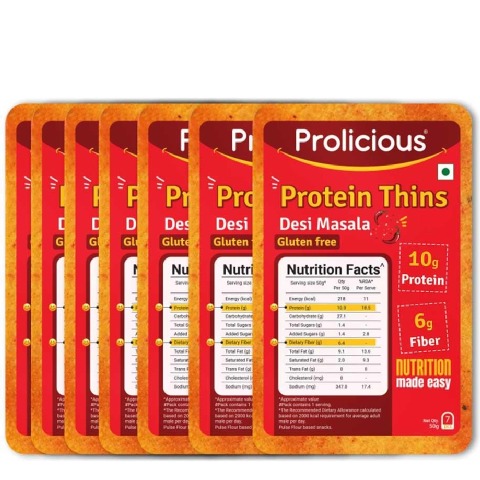 1 - Prolicious Protein Thins Snack Chips,  Desi Masala (Pack of 7)  50 g 