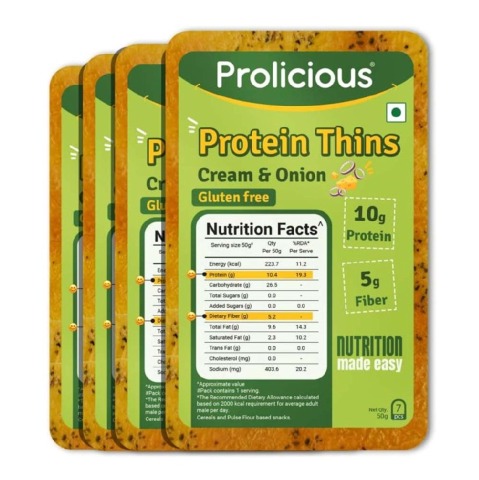 1 - Prolicious Protein Thins Snack Chips,  Cream & Onion (Pack of 4)  50 g 