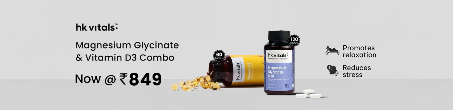 HealthKart HK Vitals Magnesium Glycinate 120 Tabs & Vitamin D3 60 caps Combo | Offer Price - 849