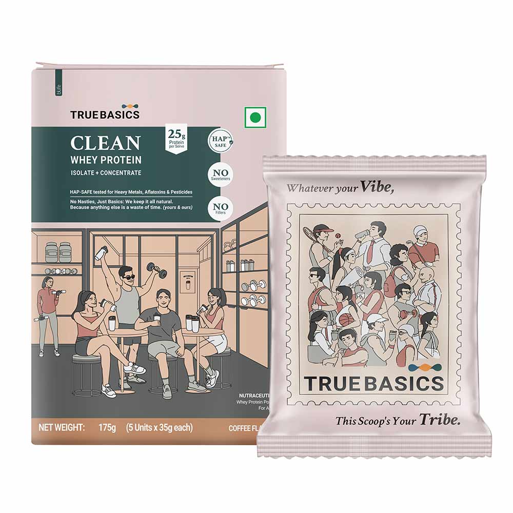 7 - TrueBasics Clean Whey Protein (Isolate + Concentrate),  0.39 lb  Coffee Pack of 5 (35 g x 5)
