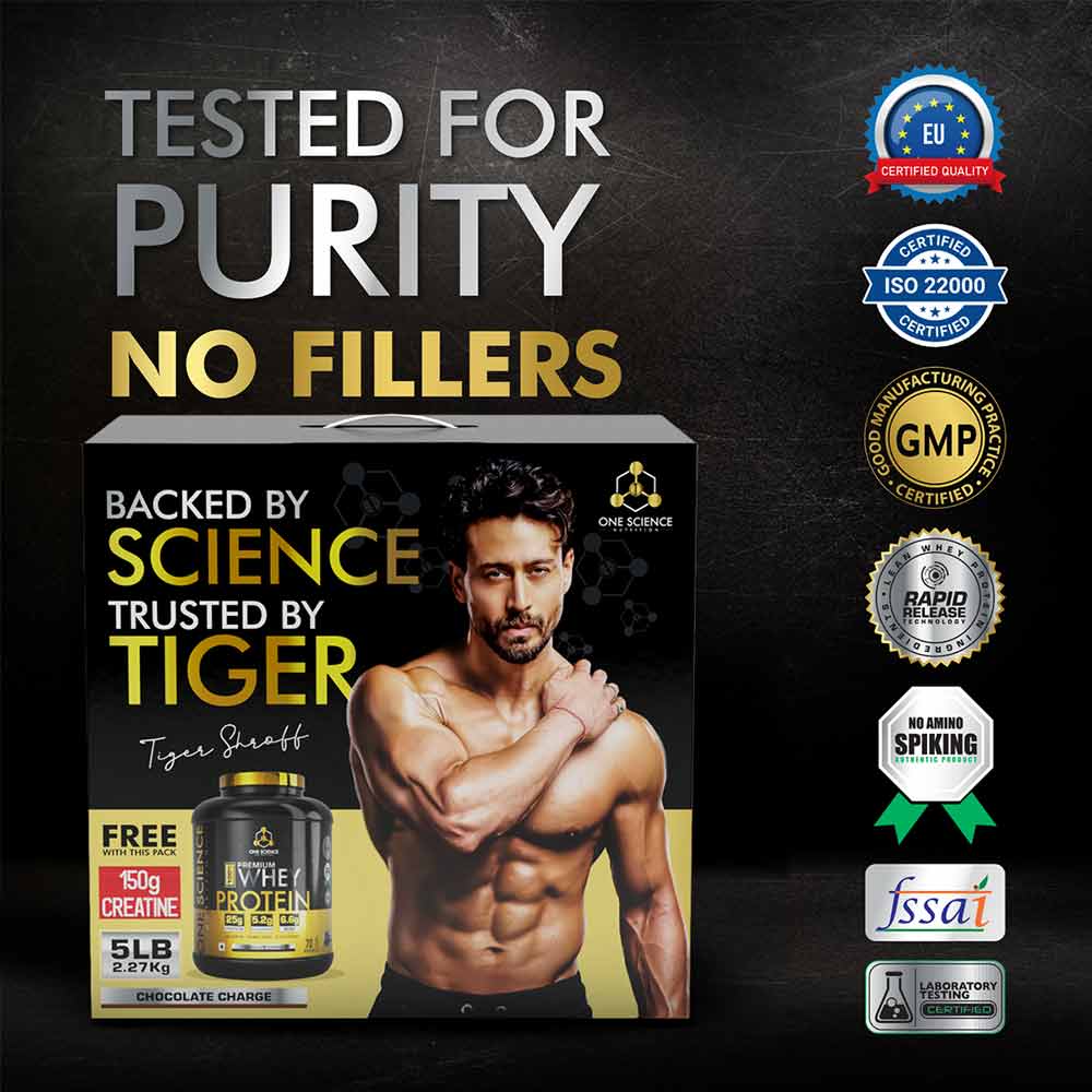 1 - One Science 100% Premium Whey Protein,  5 lb  Chocolate Charge - with Free 150g Creatine 