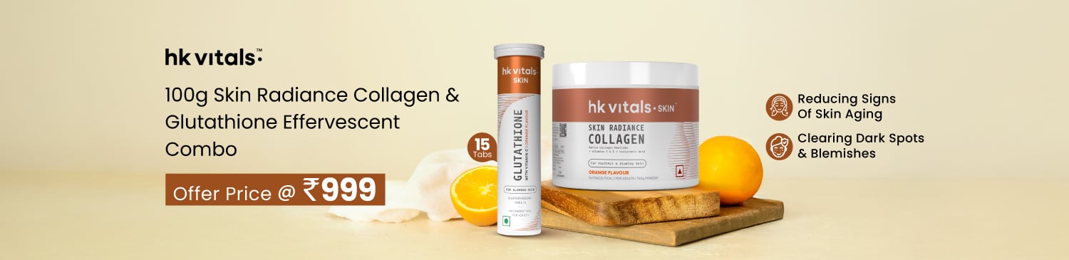 HealthKart HK Vitals Skin Radiance Collagen 100 g & Glutathione Effervescent 15 Tabs Orange Comb | Offer Price - 999