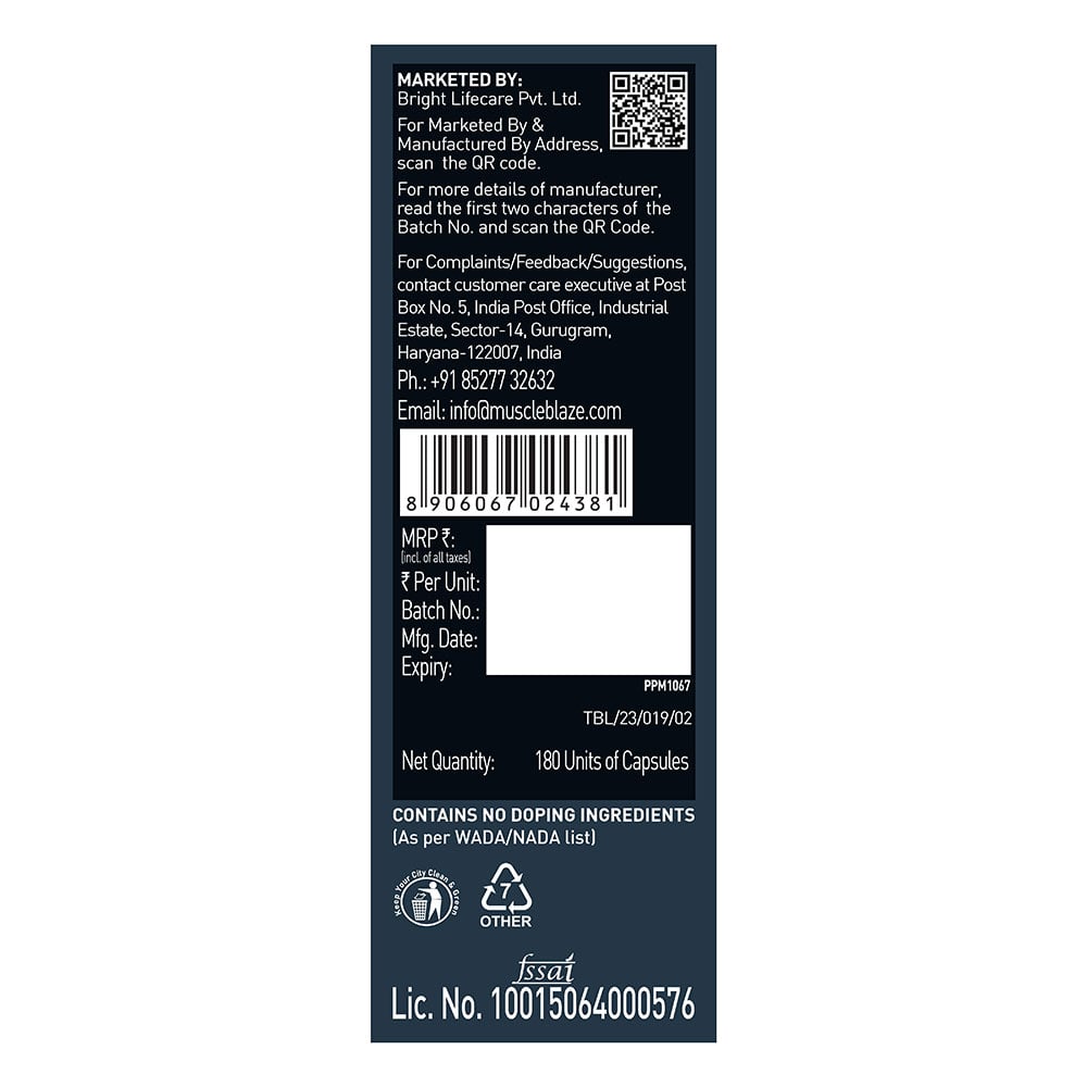 1 - MuscleBlaze Omega 3 Fish Oil (1000 mg) with 180mg EPA and 120mg DHA,  180 capsules 