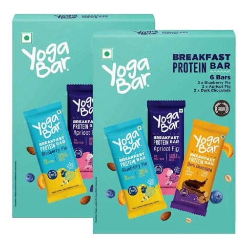 Yogabar Breakfast Protein Variety 600gm (50gm x 12 Bars), 12 Piece(s)/Pack Almond Coconut Apricot & Fig Blueberry and Apple Cinnamon