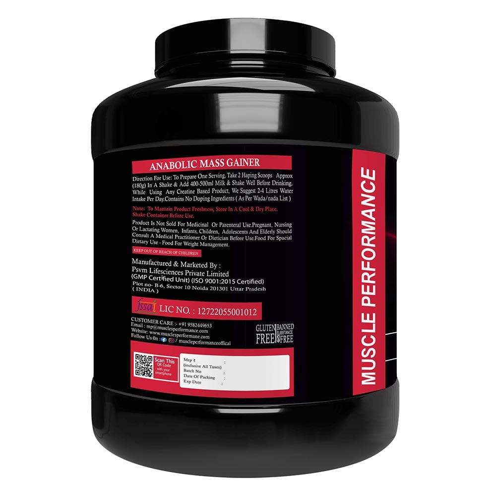 3 - Muscle Performance Anabolic Mass Gainer,  5.5 lb  Belgium Chocolate with Steel Shaker 