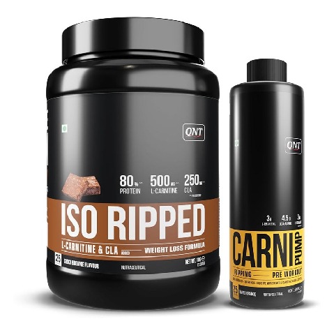QNT ISO Ripped & Carnipump Ripping Pre-workout 500ml Navel Orange Combo,  2.2 lb  Choco Brownie 