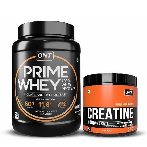 QNT Prime Whey & Creatine Monohydrate Unflavoured 0.198 lbs Combo,  2.2 lb  Hazelnut Coffee 