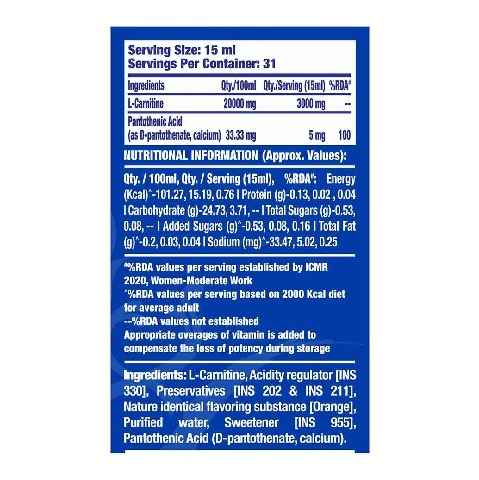 L-Carnitine XS 3000 mg Liquid at Best Price in India |  https://www.healthkart.com/