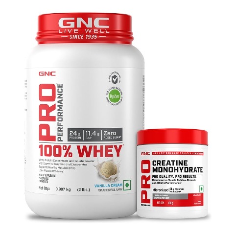 1 - GNC Pro Performance 100% Whey Protein, 2 lb Vanilla Cream with Creatine Monohydrate 0.22 lb Combo