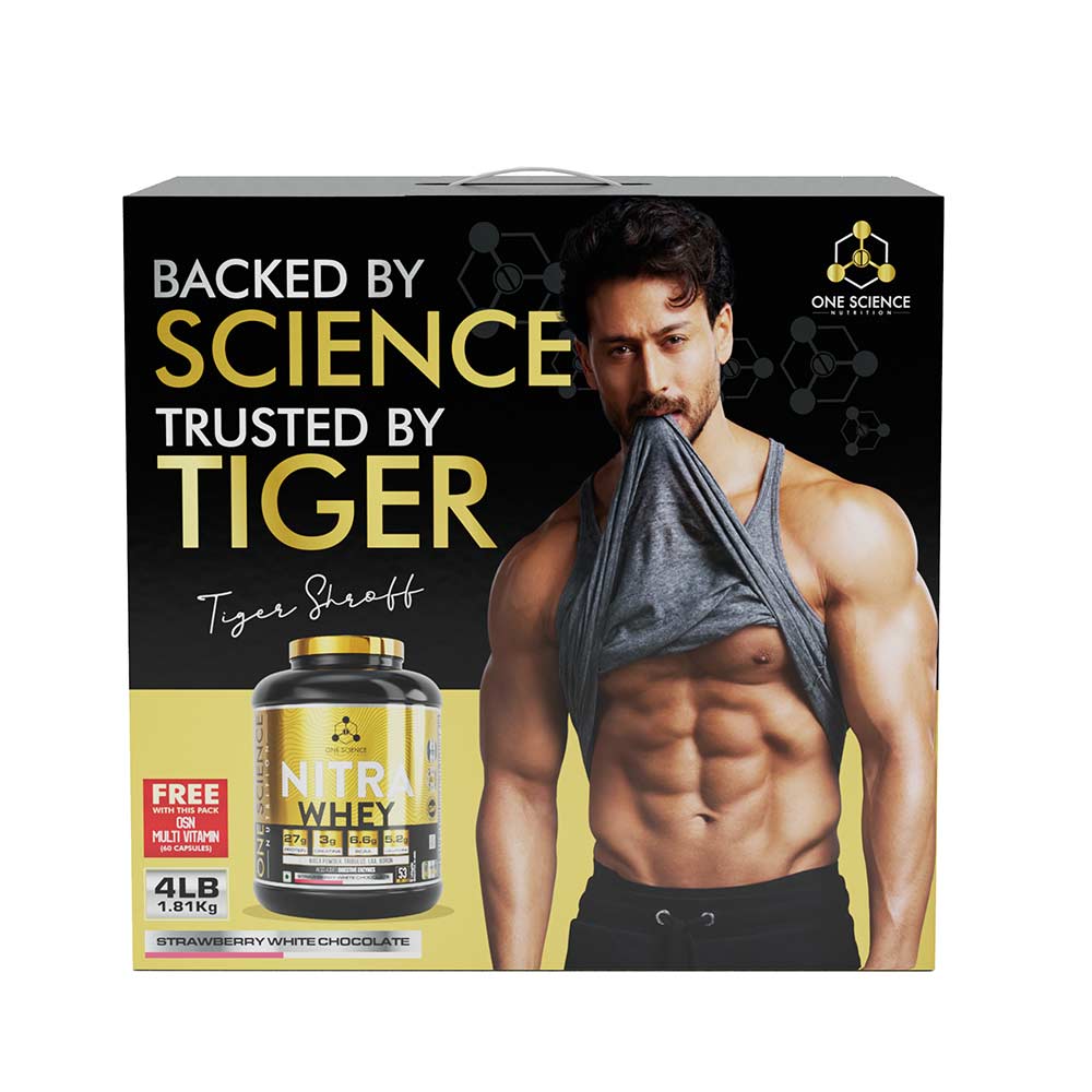 One Science Nitra Whey Tiger Combo Pack, 4 lb Strawberry White Chocolate with Daily Multivitamin 60 Capsules-image-12