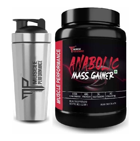 1 - Muscle Performance Anabolic Mass Gainer,  2.2 lb  Irish Chocolate with Steel Shaker 