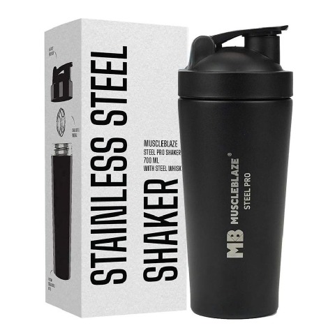 MuscleBlaze Stainless Steel Shaker, Stealth Black 700 ml